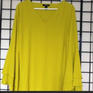 Alfani Blouse Chartreuse V-neck Circle Sleeves